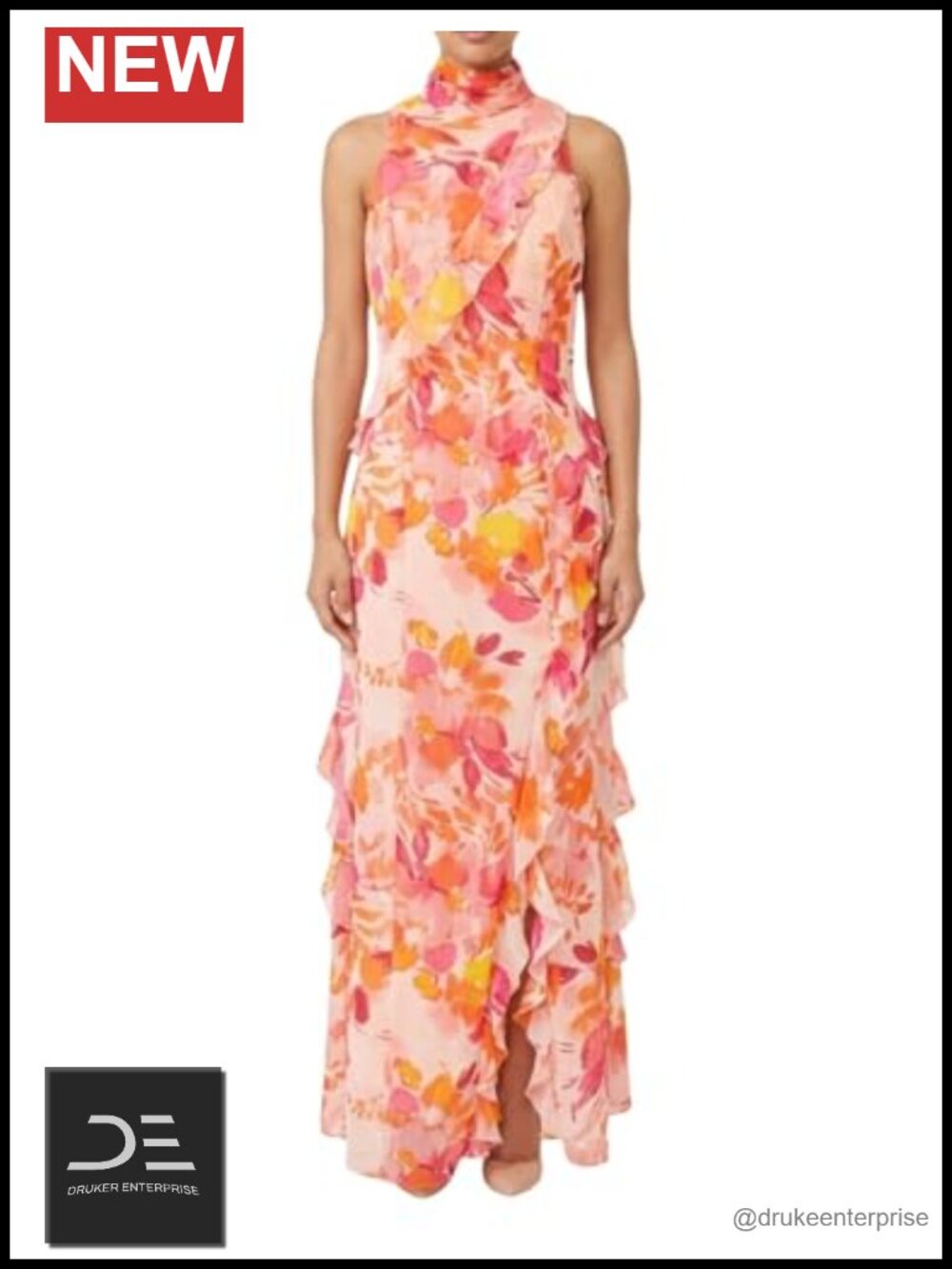 Sleeveless Midi Dress Floral High Neck